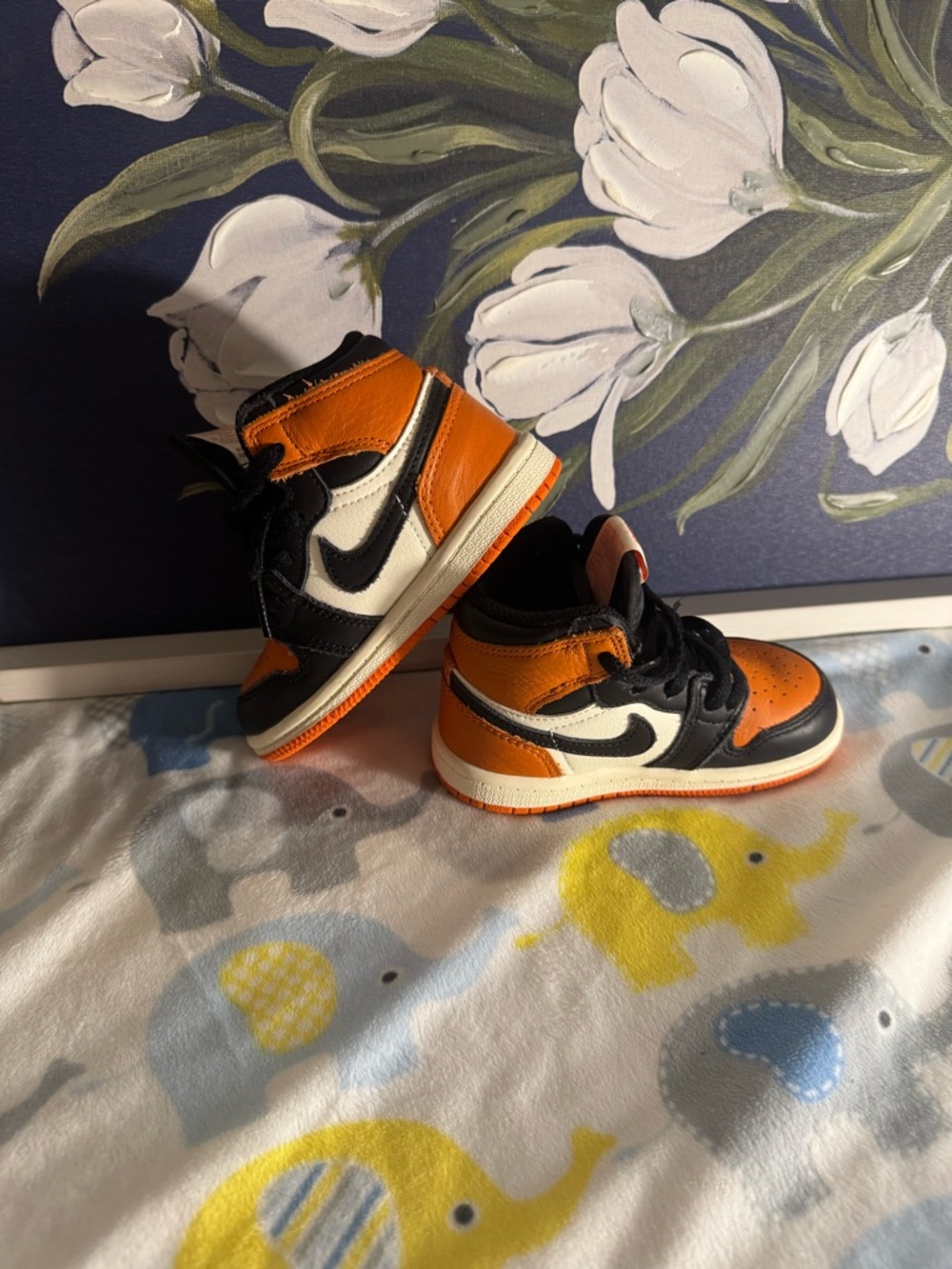 Kids High-Top Sneakers in Orange, Black & White - Picture 2 of 5